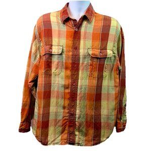 Tommy Bahama Indigo Palms Mens Shirt Button Up Orange Plaid Linen Tencel Sz M